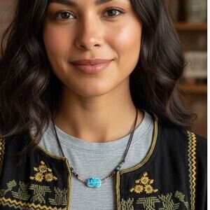 Handmade scarab beetle and stone bead necklace